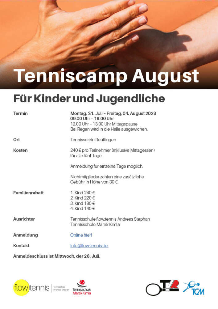 Tenniscamp für Kinder und Jugendliche ab 31. Juli bis 04. August 2023