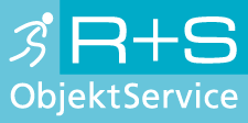 R+S ObjektService Firmenlogo auf blauem Hintergrund