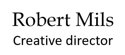 Robert Mils kreativer Direktor Namensschild